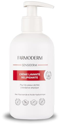 Farmoderm Crème hydratante lavante relipidante visage & corps personnes âgées & bébés - Lait démaquillant Niacinamide & Acide Hyaluronique - Hydrate, nettoie, nourrit - Peau sèche & déshydratée 300ml