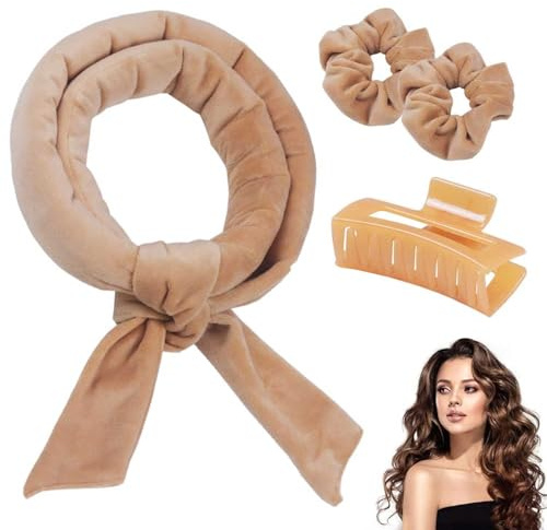 Hair Curlers Heatless Headband Curling Rod Soft Sleep Hair Rollers No Heat Wave Curler with Hair Clip Overnight Curls for Long Medium Short Hair DIY Styling (Khaki)