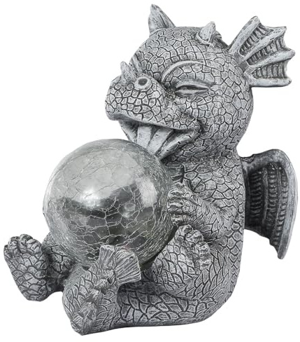 Drachen Figuren Gartendeko Für Draußen, Lustig Dragons Deko Garten Mit Solar Ball Gartenfiguren Für Außen, Garten Drache Figur Mit Solar Licht, Wasserdichte Kunstharz Dekofigur Für Hof Rasen Terrasse