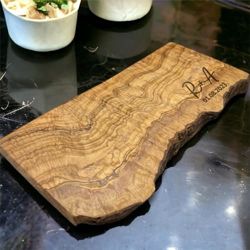 Couples Gift Personalised Olive Wood Cutting Board Chopping Board Wedding Gift New Home Gift Engagement Wedding Anniversary Valentines Initials Design in 25cm 30cm 40cm 50cm (Rustic 50cm)
