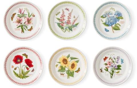 Portmeirion x Botanic Garden Meadow 6-Piece Small Dinner Plate Set (21.5cm) – Assorted Floral Side Plates, Fine Earthenware for Light Meals, Desserts and Elegant Table Settings | 8 Assorted Floral Earthenware Serving Plates for Salads, Snacks, Appetizers & Desserts, Dishwasher, Microwave & Freezer Safe