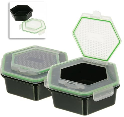 2x Maggot Box 1.5L Hexagonal, Clip Lock Opening & Venting Lid Carp Fishing
