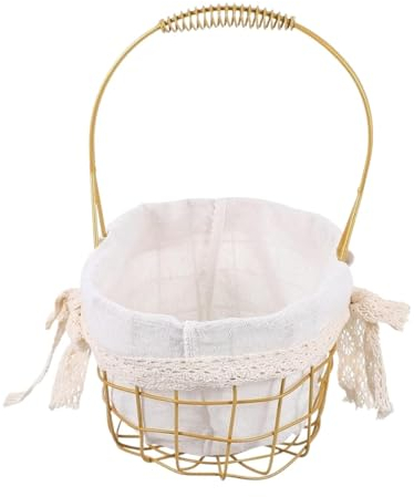 HYKJCSS Huevera Gallina Cesta del Huevo del Alambre De Metal del Cortijo para Recoger Los Huevos Frescos, Estilo Redondo del Vintage De La Cesta del Huevo del Mango Hueveras(22 * 14 * 32cm)