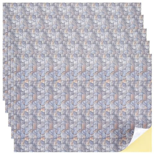 CRASPIRE 6 Sheets Mini House Miniature Grey Sandstone Bricks Wall Floorboards Flooring Wallpaper Vintage Self Adhesive Floor Paper 12.7x8.3in DIY Peel and Stick Decal Stickers Living Room Decor