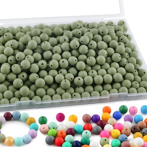 Sunrony Lot de 240 perles en silicone de 12 mm pour la fabrication de porte-clés - Perles focales en silicone pour stylos et loisirs créatifs (vert matcha)