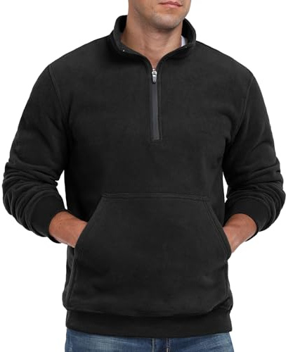 QIXING Mens Oversized Half Zip Sweatshirt Polar Fleece Pullover with Turtleneck and Ribbed Edges - Warm Soft Jumper Top for UK