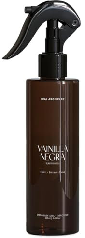 SEAL AROMAS - Spray Para Téxtil Bruma VAINILLA NEGRA 250ml Duradera Fragancia en Cortinas, Ropa de Cama, Otros Tejidos del Hogar