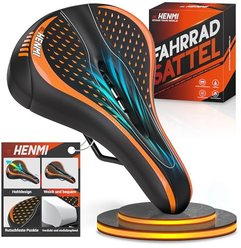HENMI Fahrradsattel Herren Damen Weicher, Komfortabel Atmungsaktiv Stoßdämpfend Ergonomisch Fahrrad Sattel für Mountainbike MTB Trekking E-Bike Rennrad Fahrradsitz (3.0 Sitzkissen-Rauten-Muster)