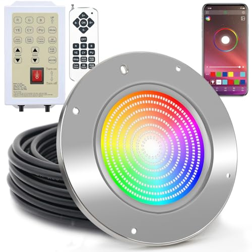 LED Pool Lights for Inground Pool, 60W 50Ft 10 Inch Pool Light with 3 Control Way (App/Remote/Manual Controller), Underwater Swimming Pool Spa Light Replacement, Fit for 10” Wet Niche, 50 Ft Cord