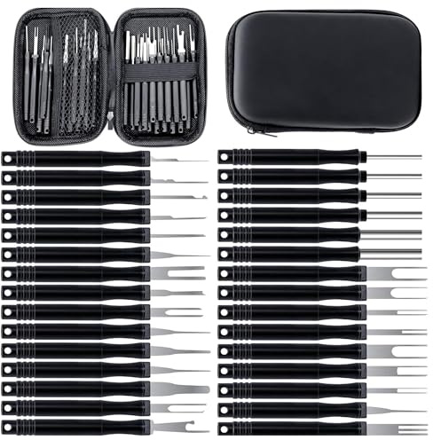Xiciki 30 STK Auspinnwerkzeug KFZ Set, Entriegelungswerkzeug, Auspinwerkzeug, VW Stecker Ausstoßwerkzeug, Auto Kabel Stecker Ausbau Werkzeug, Mit Werkzeugtasche für Meisten Anschlussklemmen