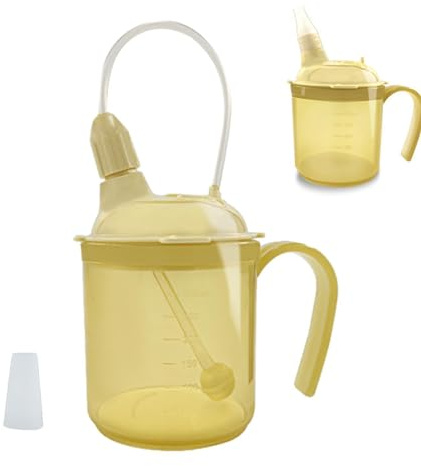 Yabauuop Drinking Cup/Beaker/Mug for Disabled Adults with Handles Anti Splash Spout and Straw Spillproof Convalescent Feeding Cup for Disabled Elderly Feeding Cup Adult Sippy Cup for Elderly 300 Ml