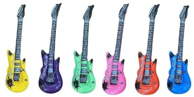 6 Aufblasbare Gitarren, 100 cm Lang, 6-Farbig Sortiert | Rot, Gelb, Grün, Blau, Pink und Lila, Phthalate-Frei, Partyartikel