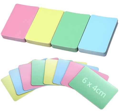 QWORK® 48 Beschreibbare Magnete 6x4 cm in 4 Pastell-Farben - Wiederverwendbare und Langlebige Magnetschilder Magnetkarten für Whiteboard Tafel Kühlschrank