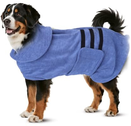 Nobleza Hundebademantel Mikrofaser mit Klettverschluss,Super saugfähig und schnell trocknend,Bademantel für alle Katzen und Hunde,Fünf Größen,Hundehandtuch Weich (XL Blau)