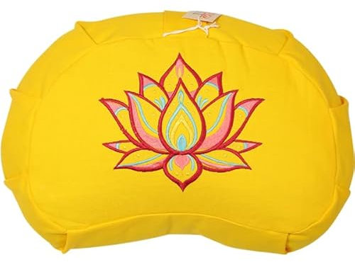 Yogimudra Ersatzbezug für Halbmond-Zafu mit Lotus 33x22x17 cm – 1-teilig mit Reißverschluss – Außenbezug für Yoga- & Meditationskissen (Gelb)
