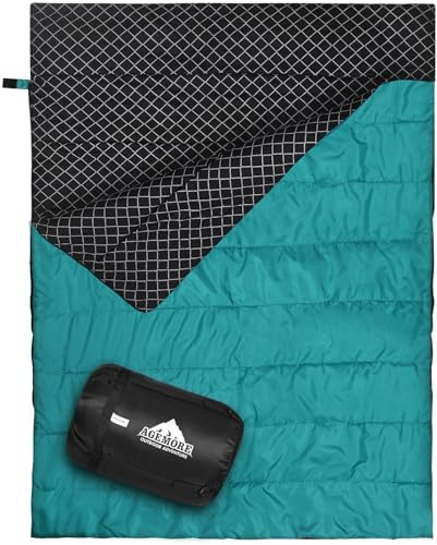 AGEMORE Baumwoll-Flanell-Doppelschlafsack für Camping, Rucksackreisen oder Wandern, Queen-Size-Größe, 2 Personen, wasserdichter Schlafsack für Erwachsene oder Jugendliche, leicht, mit Kompressionssack