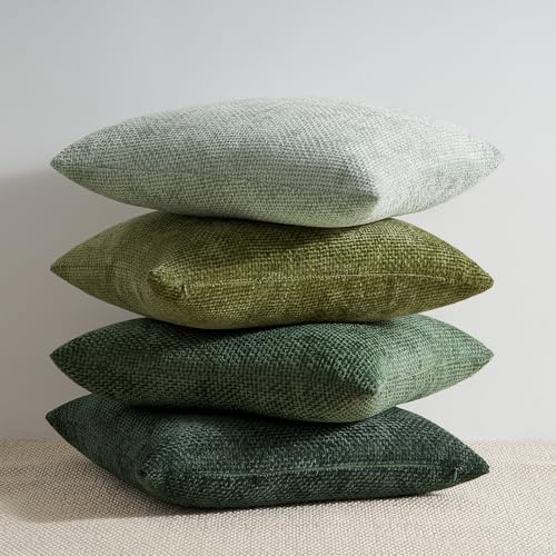 Topfinel Kissenbezug 60x60 Kissenbezüge Grün 4er Set Chenille Kissenhülle Sofakissen Dekokissen Zierkissenhülle Dekokissenbezug Rattan Webstil Design für Sofa Wohnzimmer Schlafzimmer Balkon Kinder