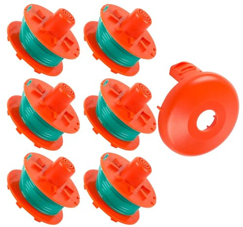 uzoyfoda Rasentrimmer-Spule für Gardena 5367-20, 4,2 m, 2 mm, Rasentrimmer-Spulen, Schnur für Gardena Turbo Trimmer SmallCut 2402 2404 mit 05329-20 Spulenabdeckung (6 Spule + 1 Abdeckung)