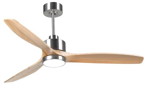 OFANTOP 132 CM Ventilateur de plafond moderne en bois avec éclairage | télécommande, moteur silencieux à courant continu réversible pour chambre à coucher, salon et garage, bois naturel