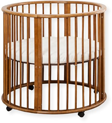 Buxibo – Babybox – Runde Spielbox aus Holz – Laufstall – Inkl. Matratze – 91x91x85 cm – Braun