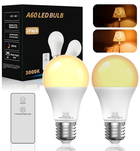 Lustaled LED E27 Bombilla con Mando a Distancia, 9 W E27 LED Blanco Cálido 3000 K, 2 Modos de Iluminación para Dormitorios, Habitaciones Infantiles, Luz Nocturna, No Regulable, Lote de 2