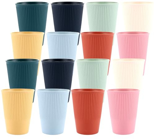 DAJAVE 16 Stück Tassen Becher Set aus PP 350ML Plastik tassen, Wiederverwendbare Trinkbecher für Kinder und Erwachsene Tasse, Becher set 350ml, Bunte Plastik Becher für Kaffee Tee BPA-Frei Mikrowellen