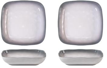 Nff Set Di 2 Piatti Da Portata, Piatti Fondi Quadrati In Ceramica Da 8,5 Pollici, Grigio Sfumato, For Pasta, Insalata, Bistecca, Lavabili In Lavastoviglie