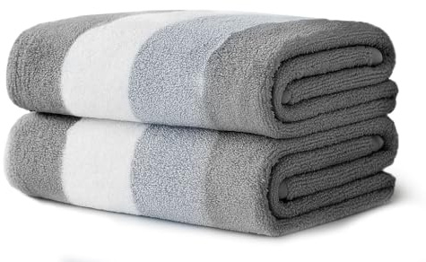 Velosso 2 Pack 100% Cotton Striped Multi Supreme Cotton Towels Hand Bath or Sheet, Quick-Dry, Soft Absorbent, Striped Design Hotel Spa, Fade Resistant Towels (Grey, Bath)