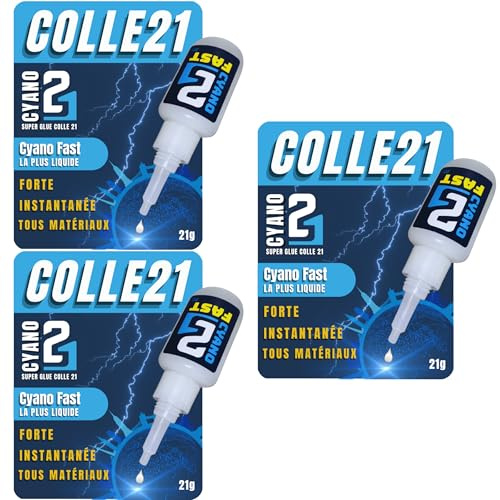 Colle21 FAST 21g (Lot de 3 Colle21 FAST 21g | Super Glue Ultra-Liquide à Séchage Express – Collage Instantané par Capillarité – Colle Cyanoacrylate Extra-Forte & Multi-Usage (Lot de 3)