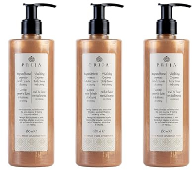 Prija Vitalising Creamy Bath Foam with Ginseng Extract 3x 380ml | Pearly Texture for Radiance Boost. Gently Cleanses and Moisturises the Skin. Luxurious Spa Quality Formula.