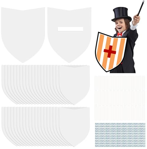 TANEMUDO 42 Pcs Blank Paper Shields with Handles DIY Craft Cardboard Shields for Decorate Party Play Castle Activities Gift
