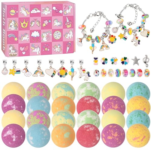 MOMOSTAR 24pcs Einhorn Badebomben Kinder, Badekugeln Kinder mit Überraschung Spielzeug, Adventskalender Duschbombe Weihnachten Set Geburtstagsgeschenk für Mädchen (Einhorn)