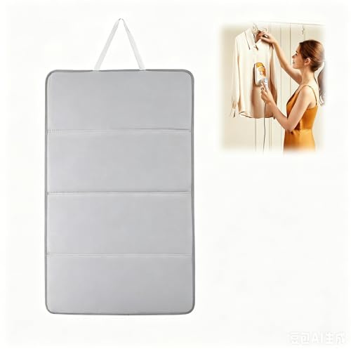 Qivine Alfombrilla de planchar plegable, mini tabla de planchar colgante para viajes, compacta y portátil, para presionar al vapor sobre mesa, cama, colgar, 68 x 41 cm (tabla de planchar)