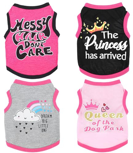 4 Pcs Chihuahua Clothes Cute Girl Dog Shirts for Small Dogs Soft Comfortable Pink XXS Dog Clothes Pet Clothing Shirt for Teacup Dogs Yorkies Puppy Kitten