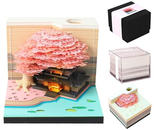 Hojalis 3D-Notizblock, DIY Papierskulptur Baumhaus 3D Kalender, 3D Memo Block Mit Led-Lichtern, 3D Tischkalender 2027, DIY Papierskulptur Baumhaus 3D Kalender Für Weihnachten, Weihnachts Geschenke