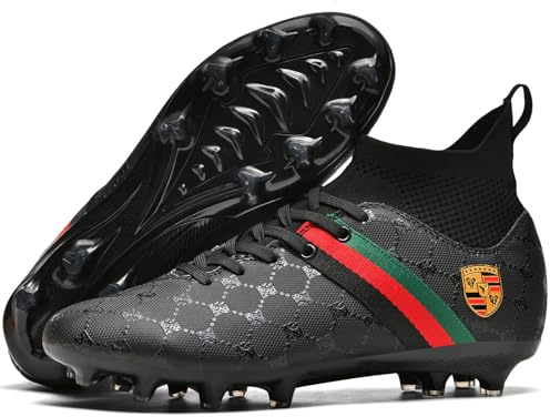 Kmrlofiy Fotbollsskor herr High Top Spike Cleats professionella fotbollsskor pojkar barn utomhus atletiska skosnören sportskor träningsskor, svart 1, 42 EU