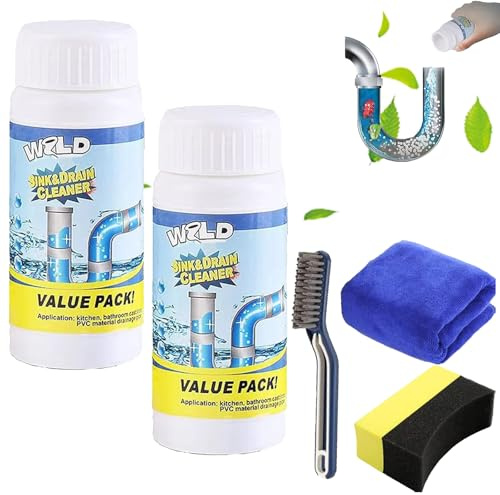 Wild Lot de 2 nettoyeurs d'évier et de canalisations, déboucheur d'évier et de canalisation, puissant nettoyant S-ink et D-Rain Clean-er, pour cuisine, salle de bain, toilettes, douche, sans danger