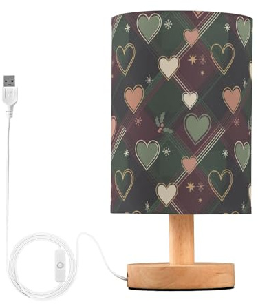 FRODOTGV Lampada da tavolo in legno di agrifoglio con paralume rotondo in tessuto cilindrico per camera da letto, soggiorno, cameretta dei bambini