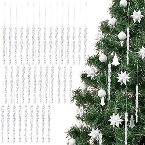 36 Stück Eiszapfen-Ornamente, transparente Acryl-Ornamente mit Aufhängeöse, DIY realistische Weihnachtsdekorationen für Winter, Weihnachtsbaum, Zuhause, Party, Kristall