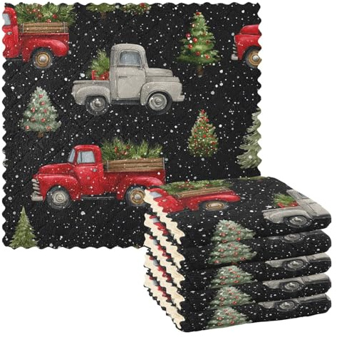 Mnsruu Microfibre Cleaning Cloths Truck Tree Snow Pattern Reusable Dish Cloths for Washing Up 6 Pack Swedish Dishcloth Microfibre Cleaning Towels Washable Duster Rags Cloth Home