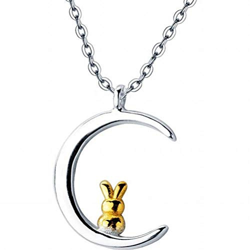 LYGBAOFUL S925 Silverhalsband Kvinnligt mode Kärlek Kanin Moon Set Chain Personlighet Söt Kort nyckelbenskedja, S925 silverhalsband, som visas