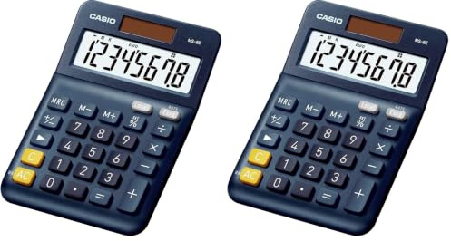 Casio Tischrechner MS-8E, 8-stellig, Währungsumrechnung, Gummifüße, Schnellkorrekturtaste, Solar-/Batteriebetrieb, Silber (Packung mit 2)
