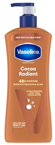 Vaseline Intensive Care Cocoa Radiant Body Lotion with ultra-hydrating lipids and pure cocoa butter moisturising for dry, dull skin 600 ml
