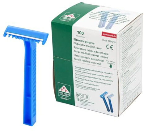 Einmalrasierer 1 Klinge – 100 Stück Box – Einwegrasierer für Krankenhaus, Pflege, Klinik & Hygieneanwendungen – Hygienisch einzeln verpackt – Rasierer für Einmalgebrauch. Heinz Herenz.
