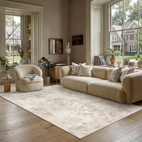 PureCozy Vardagsrum Matta 160x230cm Tvättbar Halkfri Sovrumsmatta Beige Stor Mattor Modern Abstrakt Golvmatta Sovrum Matsal Kontor Barnrum Rug Inomhusbruk Kort Lugg Carpet
