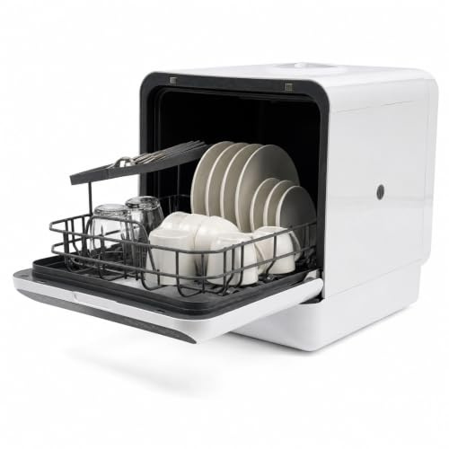 DAOHHFO Mini Geschirrspüler 1100 W, 6L Tragbarer Kompaktgeschirrspüler ohne Wasseranschluss, Mini Tischspülmaschine mit 4 Programme & Push-Pull-Halterungen, Spülmaschine für 4-6 Personen