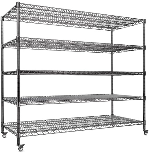 AIRAJ 5-lagiges Regal,Schwerlastregal mit Rädern,1500 kg Metallregal,Höhenverstellbaren Einlegeböden,Metallregal Kellerregal Werkstattregal Regal,140×46×186cm schwarz