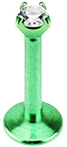 Piersando Piercing Barbell Lippe Labret Lippenpiercing Ohr Tragus Ohrpiercing Titan mit Kristall Grün 1,2mm x 8mm x 2mm