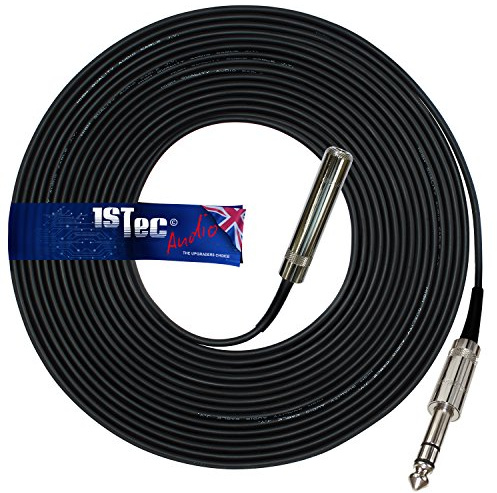 1STec 10m Long Stereo Rean Neutrik Professional 6.35mm or ¼ Inch Big Jack Plug to Socket Headphone Extension Lead with Male to Female Metal Connectors Screened cable with Strain Relief (10 Metre)