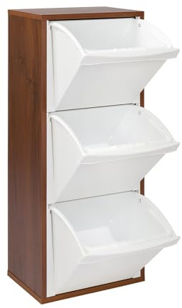 Meuble en bois tri sélectif 3 compartiments 25 x 40 cm H 101 cm (noyer)